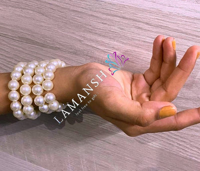 Lamansh pearl scrunchies LAMANSH® Pack of 10 Pearl Scrunchies / Elastic Adjustable Size Pearl Wrist bands Bangles Kade for Gifting