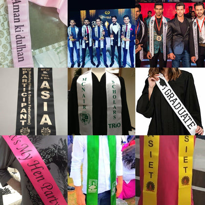 LAMANSH ® personalized sash stoles 4 inch width Personalized Customizable Sash for Fashion Shows, Corporate Functions, College Freshers Party, Bachelor Party, Fun Games, Wedding Functions