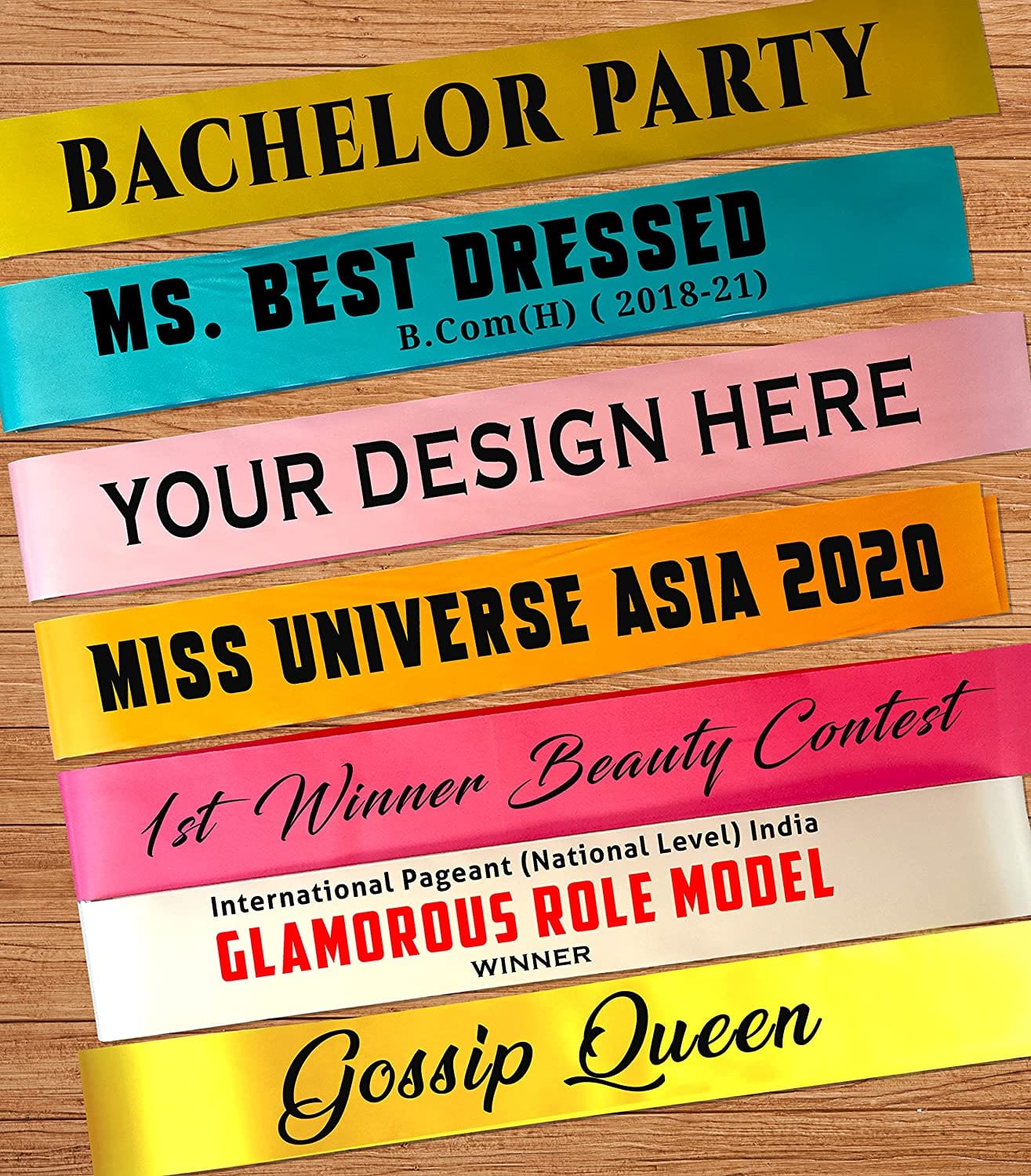 LAMANSH ® personalized sash stoles 4 inch width Personalized Customizable Sash for Fashion Shows, Corporate Functions, College Freshers Party, Bachelor Party, Fun Games, Wedding Functions