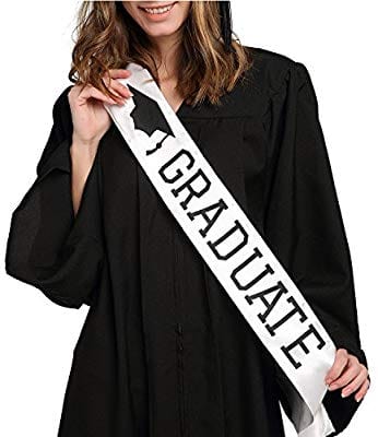LAMANSH ® personalized sash stoles Satin Fabric / 4 inch × 70 inch 🎓 Graduate Satin Stole Sash | White Satin Sash with Black Text Printing for university convocation graduation party / Satin stoles for college students