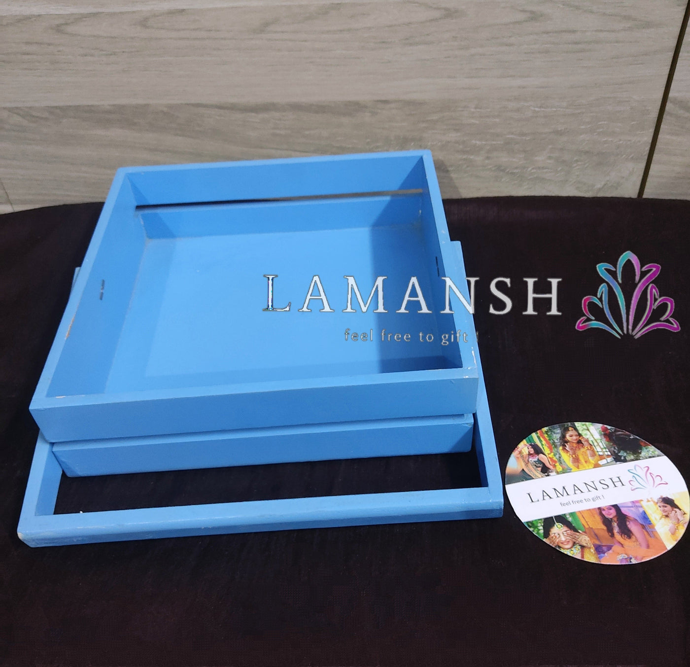 Lamansh pinewood baskets tray LAMANSH® 10×10 inch Square Pinewood Tray with handle for Gifting 🎁 & Giveaways Tray platter for serving gifts packing / Ethnic pinewood basket in assorted colors