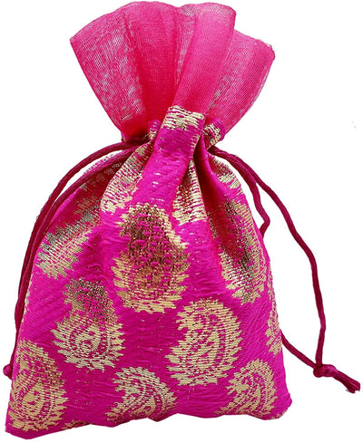 LAMANSH Pink / Fabric / 6*4 inch LAMANSH® pack of 25 Small 6.5x4.5 inch Potli Bags Pouch Best for Wedding Anniversary Party Supply Return Gifting Bags