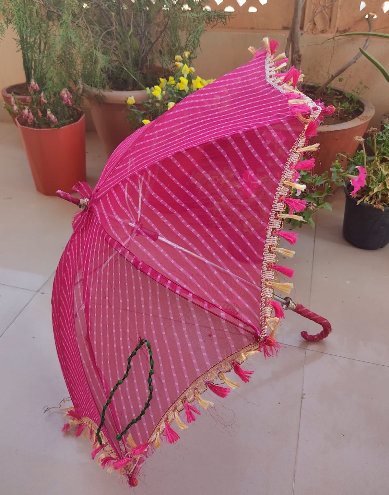 LAMANSH Pink / Rajasthani Cloth / 10 LAMANSH® ( Pack of 10) Handicrafts and Beautiful Rajasthani Cloth Handmade Embroidery Work Umbrella Useful for Party Decoration, Home Decor, Pre Wedding
