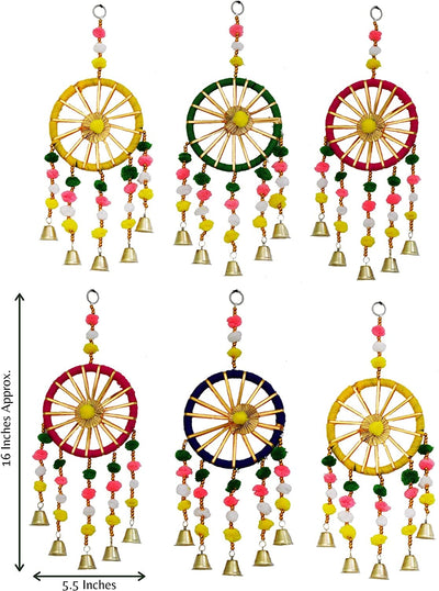LAMANSH Pom Pom Hanging Multicolor / Wood / 6 LAMANSH® (Pack of 6) Colorful Ring Pom Pom Hanging for Home/Office/Hall Decoration Wedding/Party/Haldi