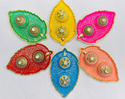 LAMANSH Pooja Thali LAMANSH® (Pack of 12) Designer Leaf style Plastic Rakhi Kumkum platter Handcrafted Decorative Designer Festival Ethnic Pooja Thali Set