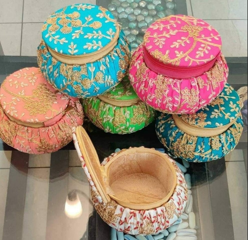 LAMANSH potli bags LAMANSH® (Pack of 4) Women's Matka Shape Potli With Fully Finished Embroidary / Angoori embroidered matka potli bags / best for return gifting
