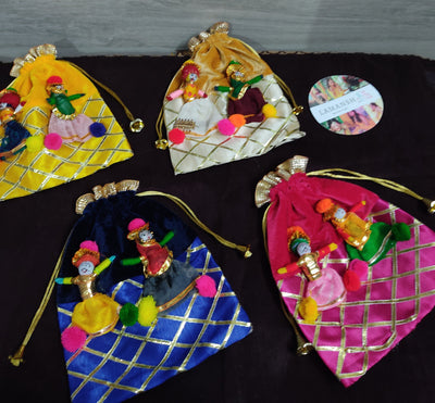 LAMANSH ® puppet Potli Bag Pack of 50 LAMANSH® (9*7 inch) Set of 50 Gota Patti velvet Pupet Potli Bags & Pouch Best for Wedding ,Party Supply Gift Bags