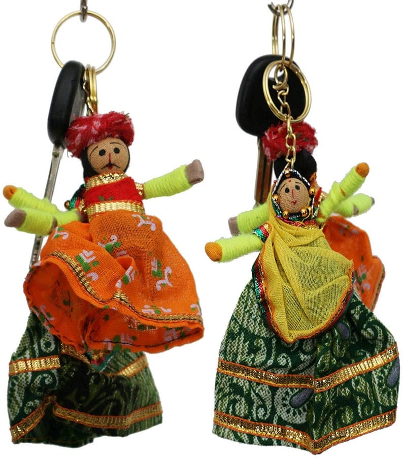 LAMANSH ® Puppets LAMANSH set of 1 pair Indian handmade rajasthani wooden puppet pair kathputli Couple set Piece Key Chain