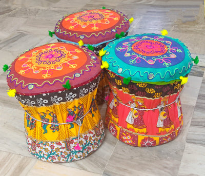 Lamansh rajasthani mudda for event decoration LAMANSH® Rajasthani handmade Mudda Stool Chair for Event Decoration / Perfect for Ethnic Indian events & backdrop / Handmade Patchwork Cotton Single Mudda/Ottoman/Pouffe