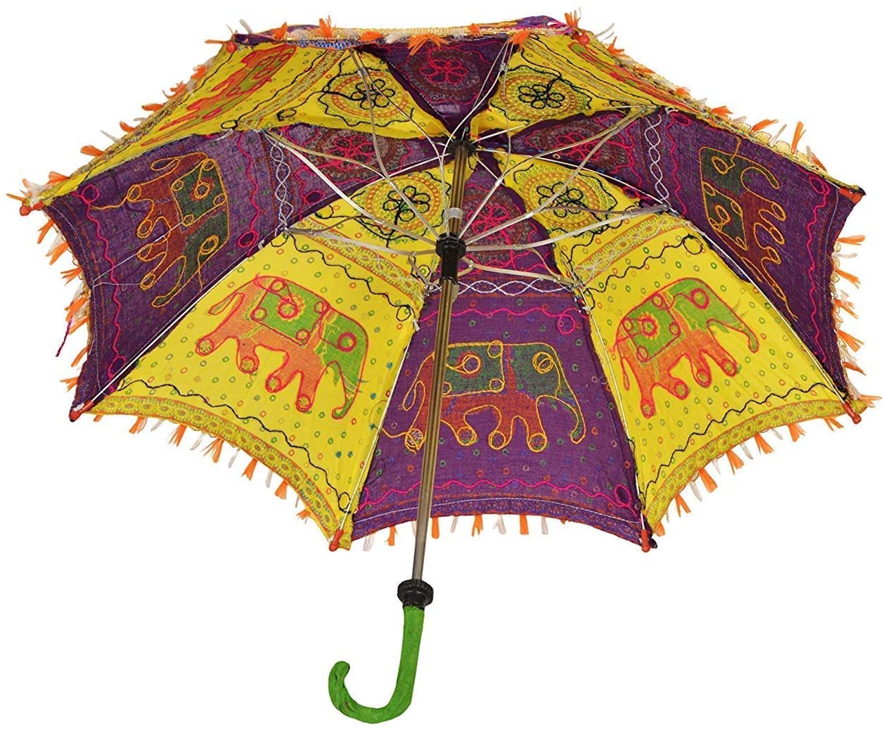 LAMANSH Rajasthani umbrella LAMANSH Elephant Print Embroidery Work Decorative Wedding Umbrella | Gujrati Umbrella | Rajasthani Umbrella, Useful for Party Decoration, Home Decor, Pre Wedding, Garba, Photoshoot / Backdrop Event Decoration Umbrella