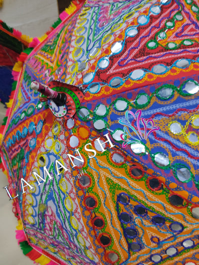 LAMANSH rajasthani umbrella Multicolor / Cotton / 5 LAMANSH® Pack of 5 Decorative Umbrella's for Indian Wedding 💥 / Handcrafted Umbrella with Mirror work