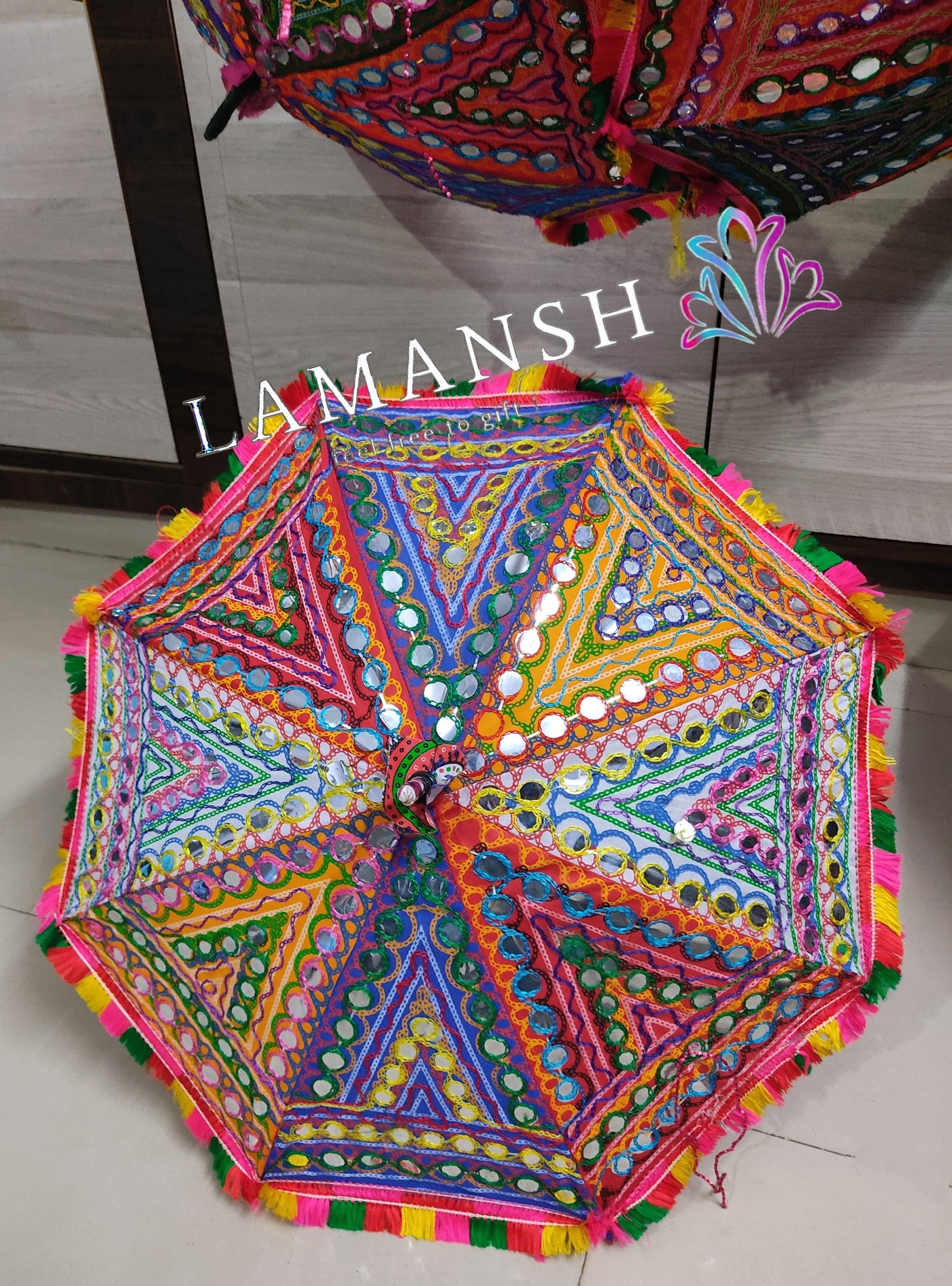 LAMANSH rajasthani umbrella Multicolor / Cotton / 5 LAMANSH® Pack of 5 Decorative Umbrella's for Indian Wedding 💥 / Handcrafted Umbrella with Mirror work