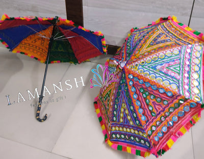 LAMANSH rajasthani umbrella Multicolor / Cotton / 50 Embroided Wedding Umbrella 💥 Pack of 50 Rajasthani Umbrella for Indian Wedding Decoration | at Rs 225 each