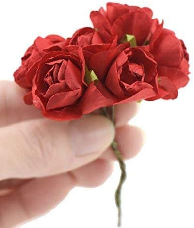 144 Pack  Red Paper Mini Craft Roses, DIY Craft Flowers With