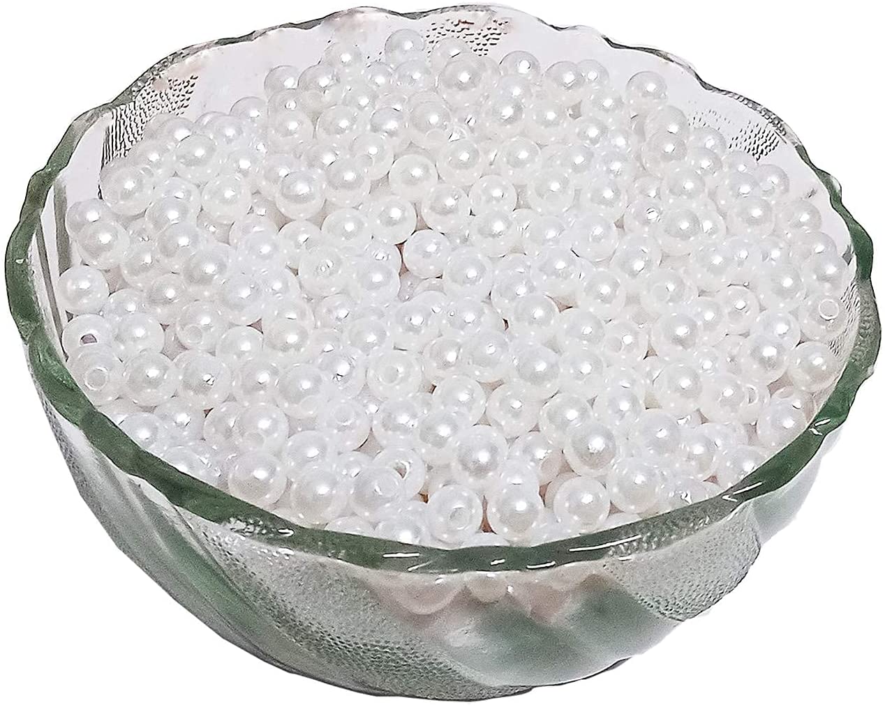 Lamansh Raw materials for Flower jewellery White / 1 Packet of 500 Grams 500 Grams Packet of Round Shape White Pearl/Moti Beads for Jewellery and Decoration ( 6 mm)