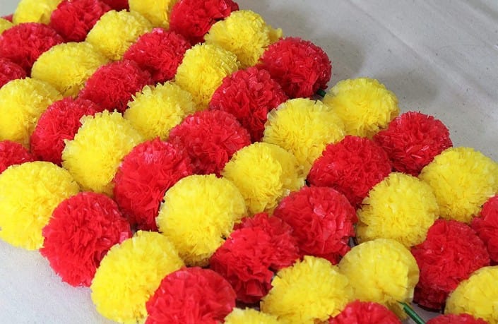 Lamansh Red-Yellow LAMANSH (Pack of 5)  Red , Yellow Artificial Marigold Fluffy Flowers Garlands for event backdrop Decoration