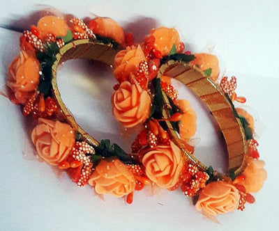 Lamansh Ring Set Orange / Fabric / Haldi ,Wedding,Engagement Lamansh™ Floral Bangles Set for Engagement / Haldi / Floral Accessories set