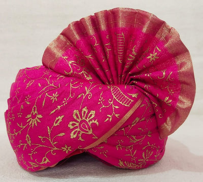 LAMANSH safa pagdi LAMANSH® 10 pcs Pink-Golden Flower Print Wedding Readymade Safa Pagdi Turban for Guests & Barati