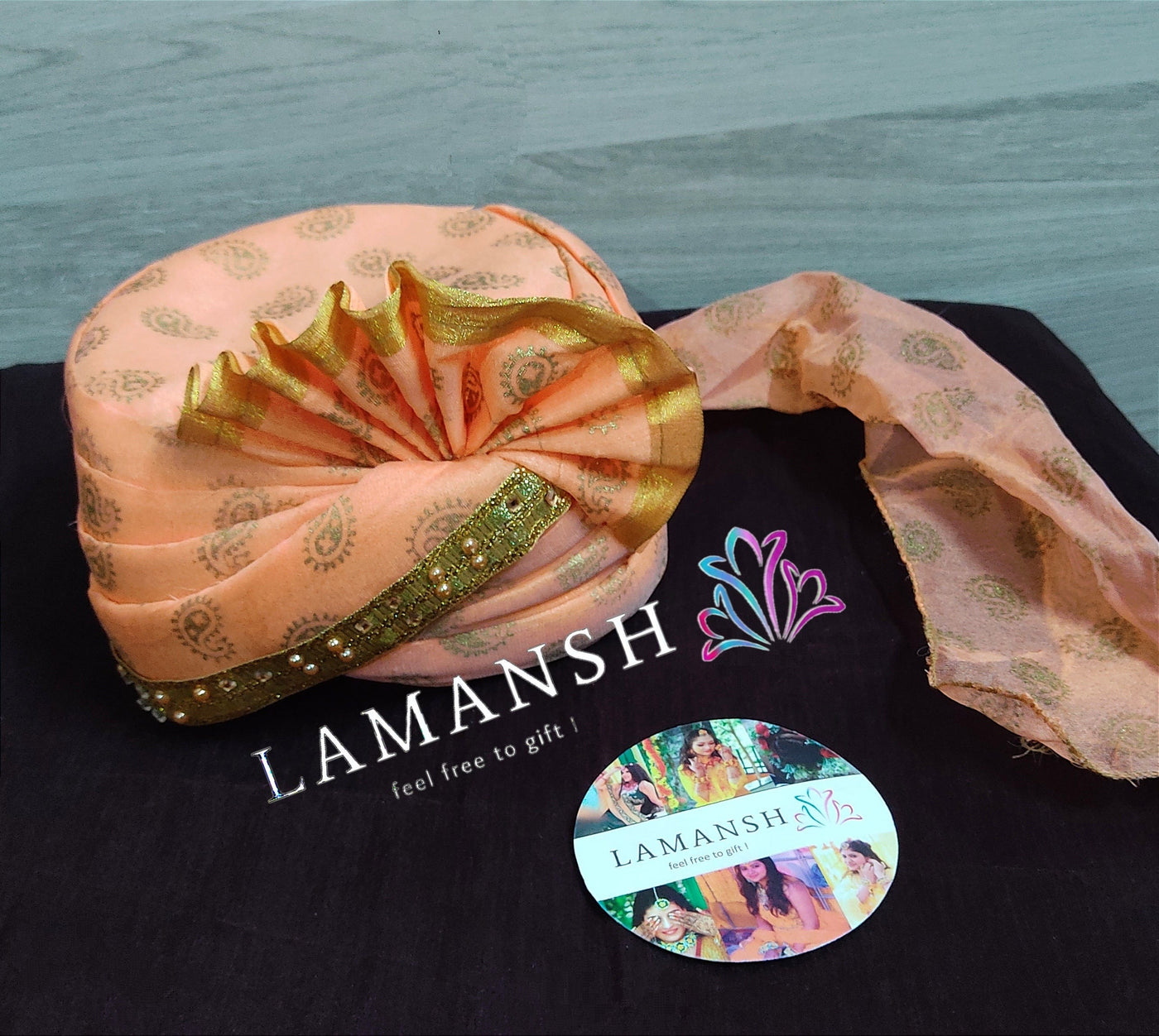 LAMANSH safa pagdi LAMANSH (Pack of 10) Kari Printed Fabric with Embroidery border Readymade Safa Pagdi For wedding / Wedding Turban for Guests