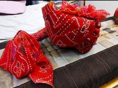 LAMANSH safa pagdi LAMANSH (Pack of 10) Rajasthani Bandhej Fabric Readymade Safa Pagdi For special events / Wedding Turban for Guests