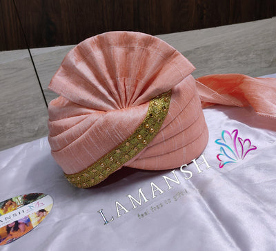 LAMANSH safa pagdi Pack of 1 LAMANSH® Pack of 1 Royal Peach Readymade Safa pagdi turban for guests Barati