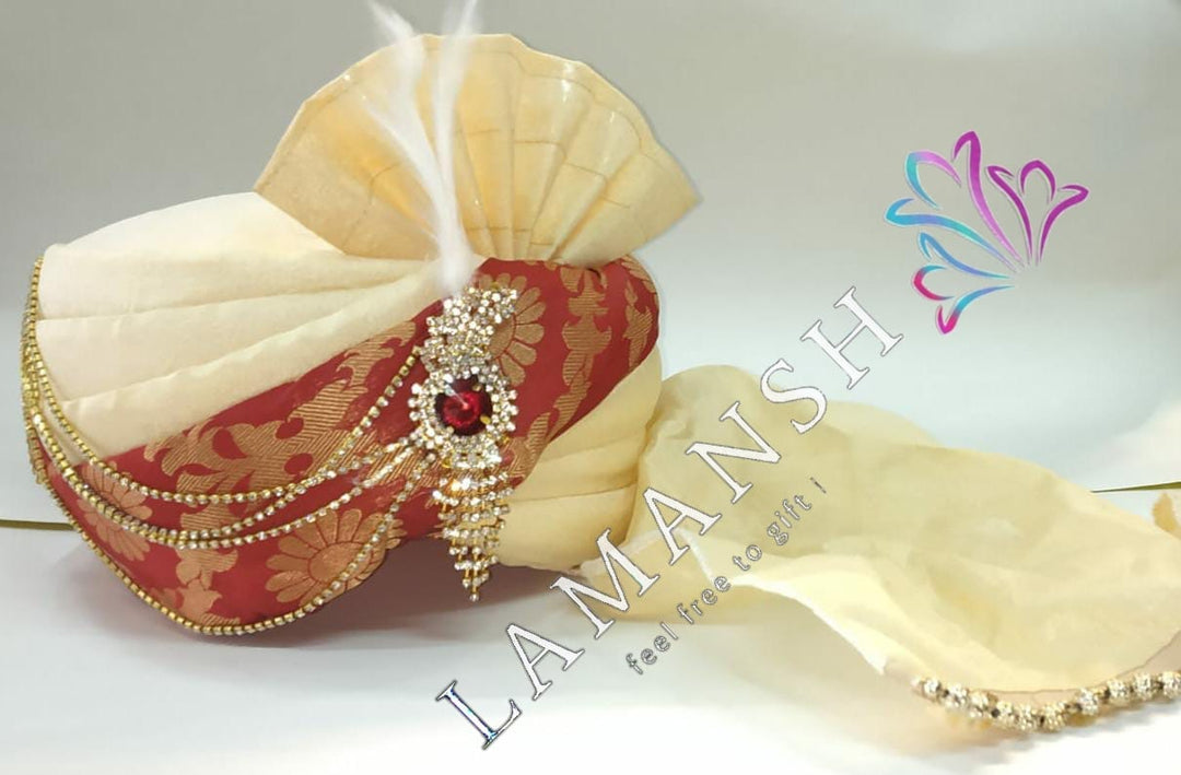 LAMANSH Pack of Special Groom Readymade Safa Pagdi For wedding Wedding Turban with Brooch