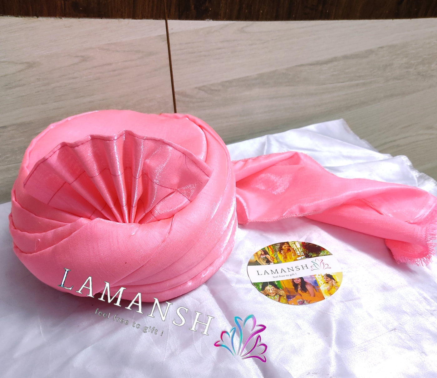 LAMANSH safa pagdi Pack of 10 LAMANSH Pack of 10 Pink Plain Readymade Safa Pagdi Turban for Guests Barati