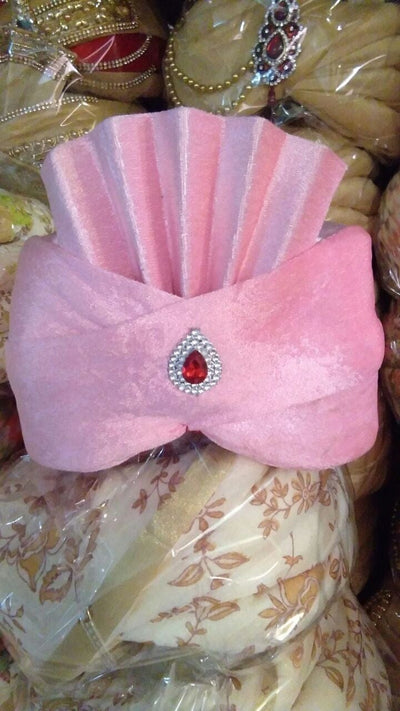 LAMANSH safa pagdi Pack of 10 LAMANSH Pack of 10 Pink Readymade Safa Pagdi Turban for Guests Barati / Special Pagdi with Brooch