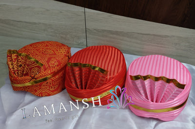 LAMANSH safa pagdi Pack of 30 LAMANSH Pack of 30 ( 10 Red + 10 Chunri + 10 Pink ) Readymade Safa Pagdi Turban for Guests Barati / All Pagdi comes with extra cloth to back
