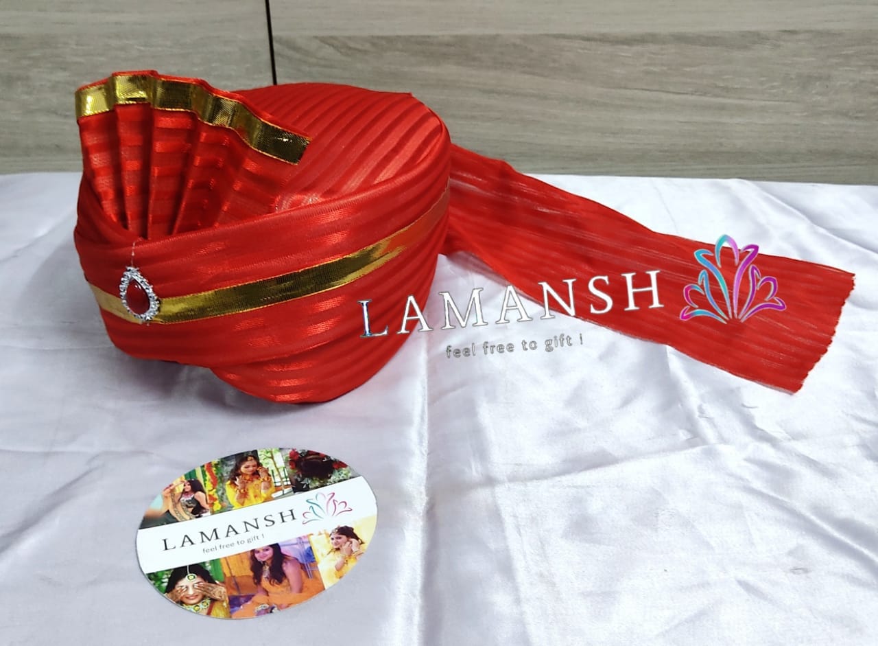 LAMANSH safa pagdi Pack of 30 LAMANSH (Pack of 30) Red Designer Groom Readymade Safa Pagdi For wedding / Wedding Turban with Brooch