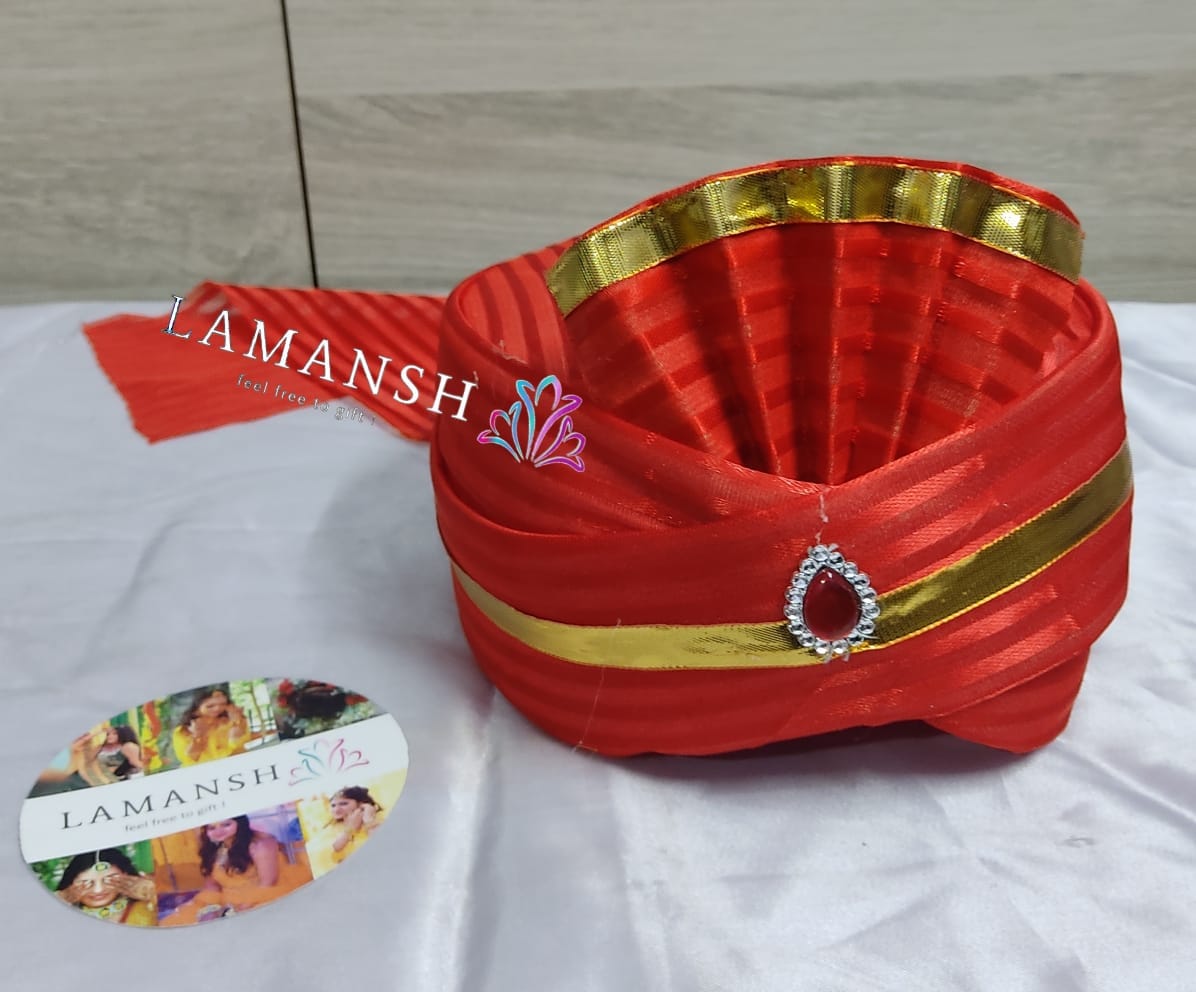 LAMANSH safa pagdi Pack of 30 LAMANSH (Pack of 30) Red Designer Groom Readymade Safa Pagdi For wedding / Wedding Turban with Brooch