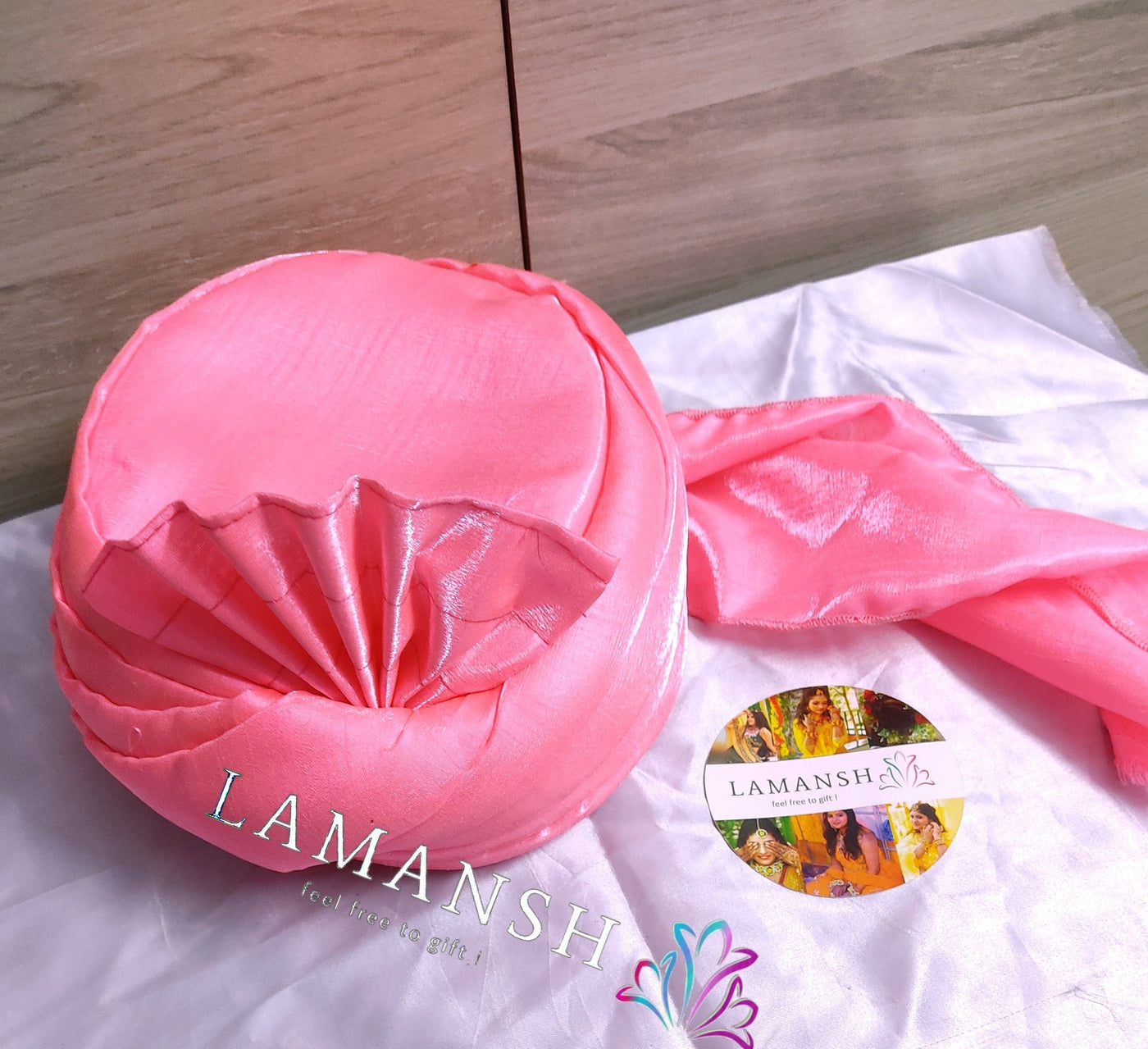LAMANSH safa pagdi Pack of 5 LAMANSH Pack of 5 Pink Plain Readymade Safa Pagdi Turban for Guests Barati
