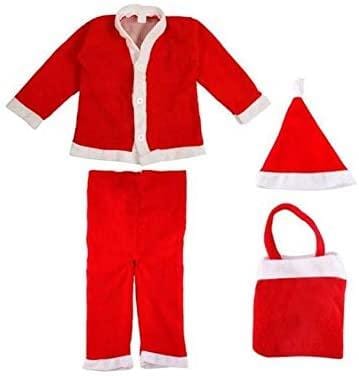 LAMANSH Satna Claus Dress Red-White / Cotton / 4 - 6 years old LAMANSH® 4-6 Years ( Size No 2 ) Santa Claus Fancy Dresses Christmas Day Costume in Velvet Fabric with Cap and Bag