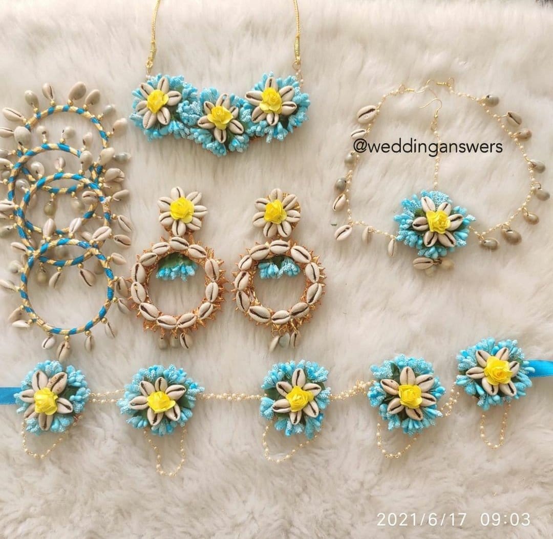 LAMANSH shells jewellery SkyBlue-White / Standard / Shells 🐚 Style Lamansh® Floral Jewellery Set 🌺🌻🌹🌷 / Haldi Set