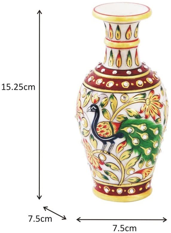 LAMANSH ® showpiece marble vase Multicolor / Marble LAMANSH Stone Peacock Painted Marble Flower Pot (6 Inch, Multicolour)