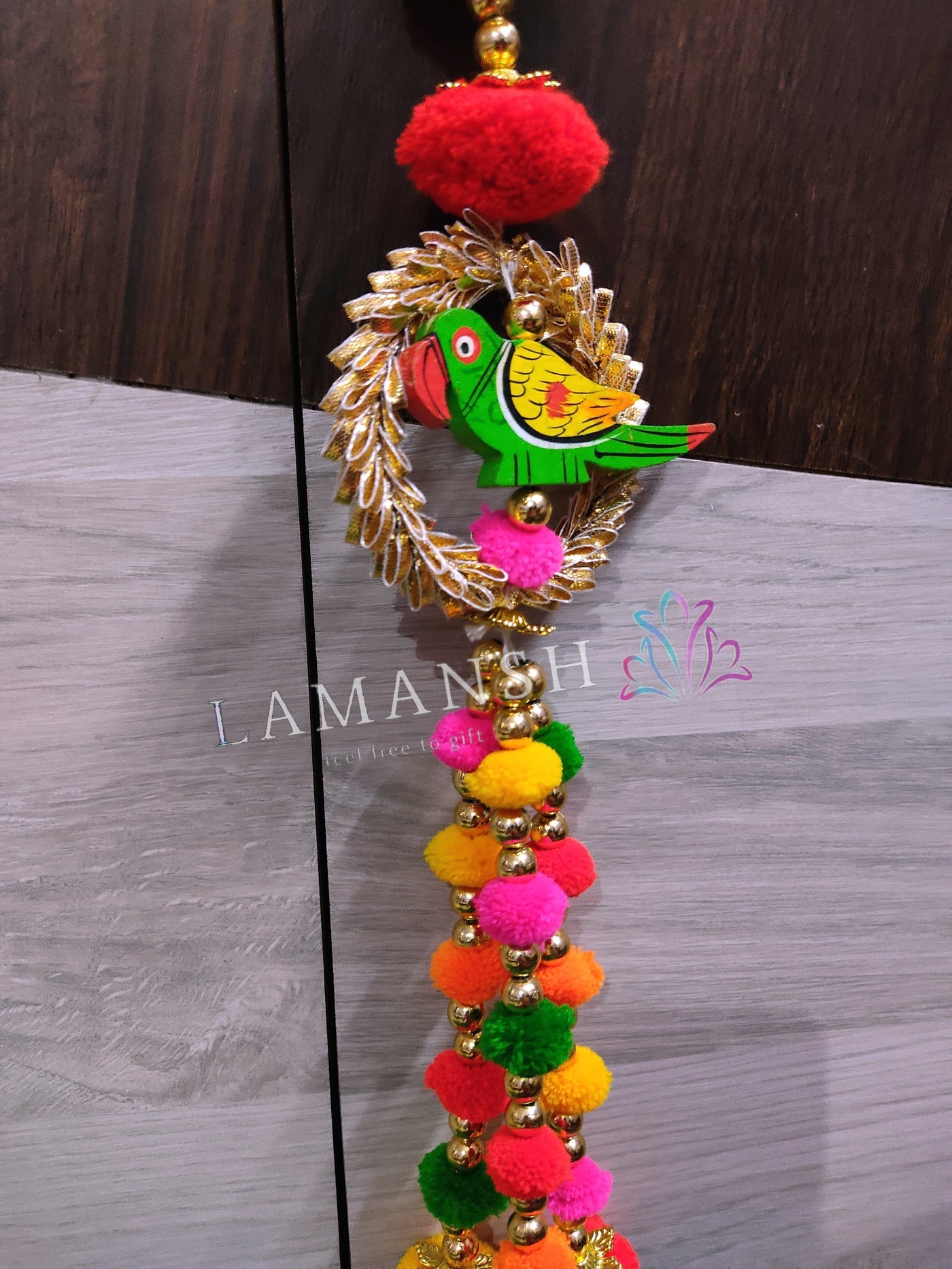 Lamansh shubh labh hanging 5 Pairs LAMANSH® (15 inch Height) Set of 2 Toran door hanging/ Door valence/ toran/ festival decor/ pompom door side liners/Indian housewarming gift / Diwali & Navratri Hangings