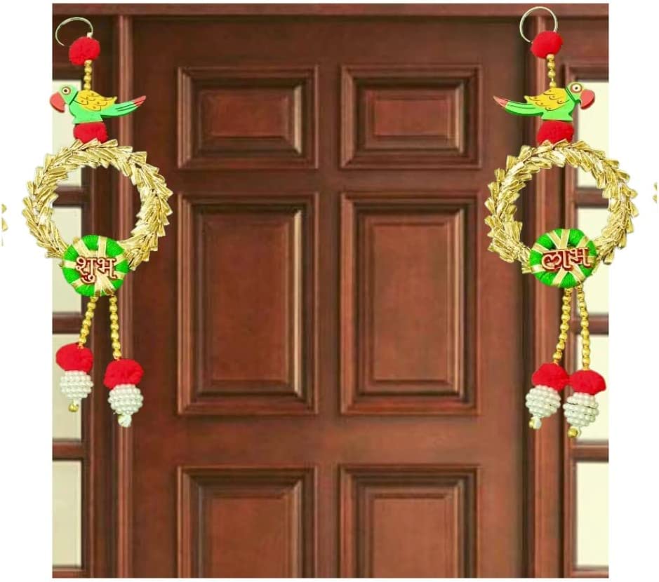 Lamansh shubh labh LAMANSH® Diwali Decoration Items for Home Decor Shubh Labh Wall Hanging Toran for Door Entrance Pooja Room Parrot Garlands for Diwali Home Decoration Pooja
