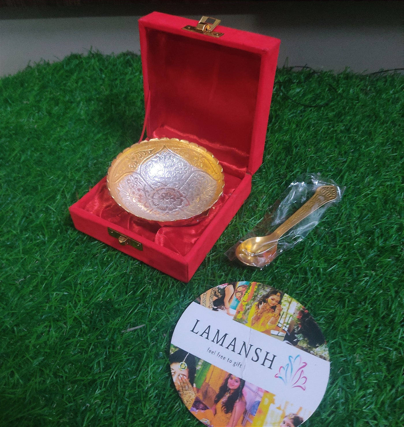 Lamansh silver bowl sets ( BULK ) LAMANSH® Golden Silver Plated Metal Bowl set for Gifting 🎁 | German Silver Bowl set in velvet box for Wedding favours