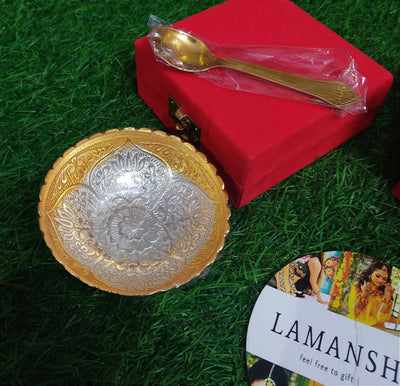 Lamansh silver bowl sets ( BULK ) LAMANSH® Golden Silver Plated Metal Bowl set for Gifting 🎁 | German Silver Bowl set in velvet box for Wedding favours