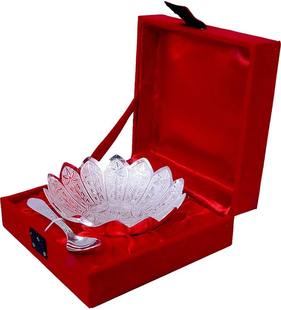 Lamansh silver bowl sets LAMANSH® Silver Plated Metal Bowl set for Gifting 🎁 | German Silver Bowl set in velvet box for Wedding favours