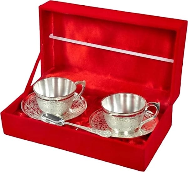 LAMANSH ® Silver LAMANSH Silver Plated 2 Cup Plate Set Family German Silver Gift