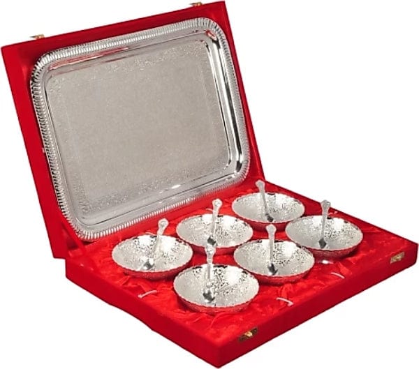 Lamansh silver plated gifts Silver LAMANSH Traditional Designer German Silver Plated Serving Bowls set for Gifting