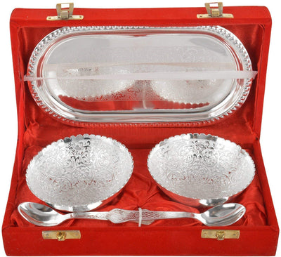 LAMANSH Sliver Bowl set Silver / Glossy / Standard LAMANSH® Rich Silver Plated Brass Bowl and Tray set / best for return gifts in wedding / German silver gift 🎁 products