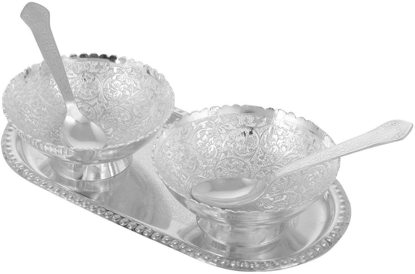 LAMANSH Sliver Bowl set Silver / Glossy / Standard LAMANSH® Rich Silver Plated Brass Bowl and Tray set / best for return gifts in wedding / German silver gift 🎁 products