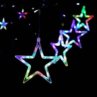 LAMANSH Star Light Multicolor / Plastic / 6 ft LAMANSH® Multicolor LED Clive Star Curtain Fairy Light String Lights with 12 Star and 138 LED, 8 Modes Lights for Diwali /Christmas