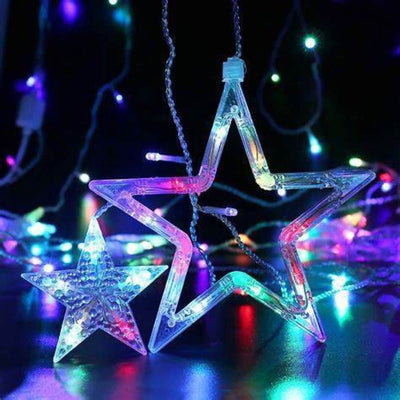LAMANSH Star Light Multicolor / Plastic / 6 ft LAMANSH® Multicolor LED Clive Star Curtain Fairy Light String Lights with 12 Star and 138 LED, 8 Modes Lights for Diwali /Christmas