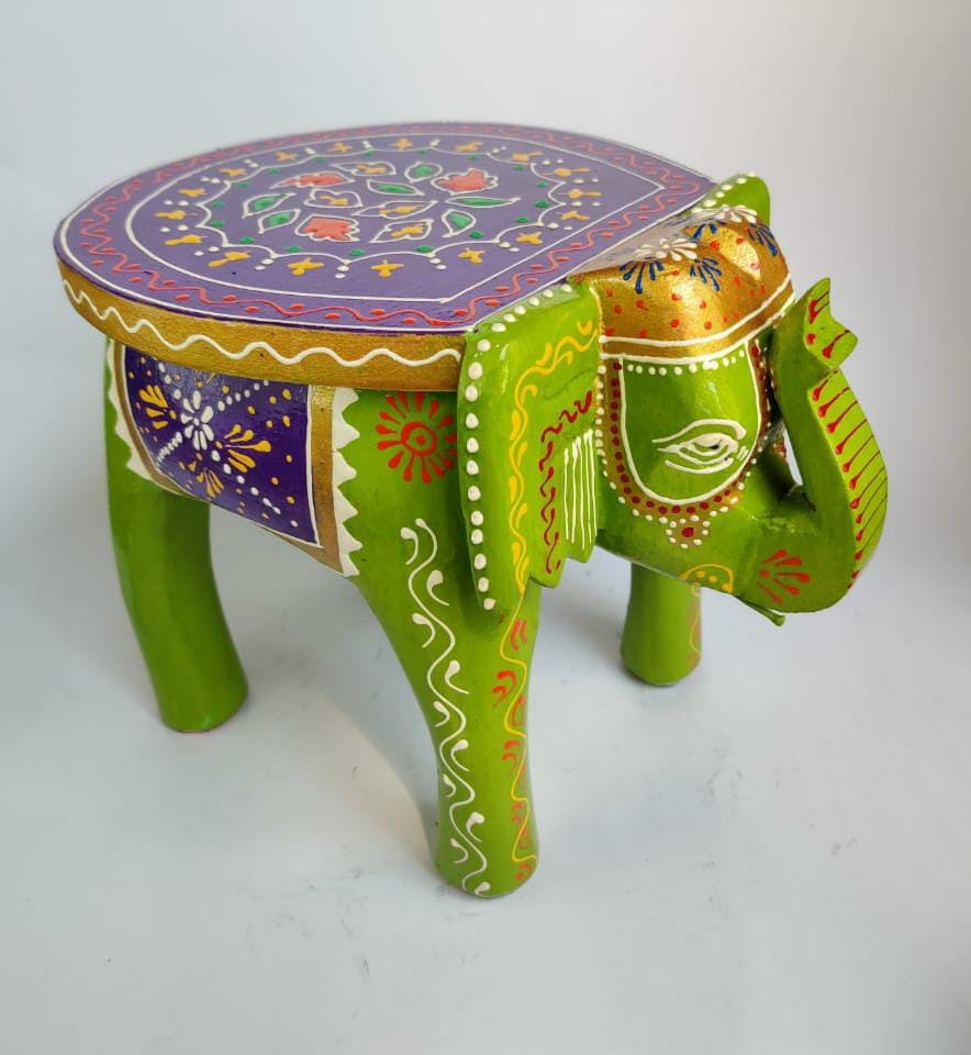 LAMANSH stool Asorted Colours Available / Wood / 1 LAMANSH® Hand-Crafted Wooden Elephant Stool, Emboss Painted