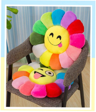 LAMANSH Sunflower Smiley Cushion Multicolor / Fabric / Standard LAMANSH® Fiber Smiley Cushions Chair Back & Seat Cushions, Standard Home Furnishing Fiber Cushions, Medium, Multicolour, Set Of 2 Piece