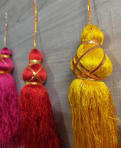 LAMANSH ® tassels hanging Assorted Colours / Silk LAMANSH® ( Set of 10 Hangings ) 12 inch resham Silk Tassels Hangings for indian mehendi haldi wedding function / banquet hall decoration