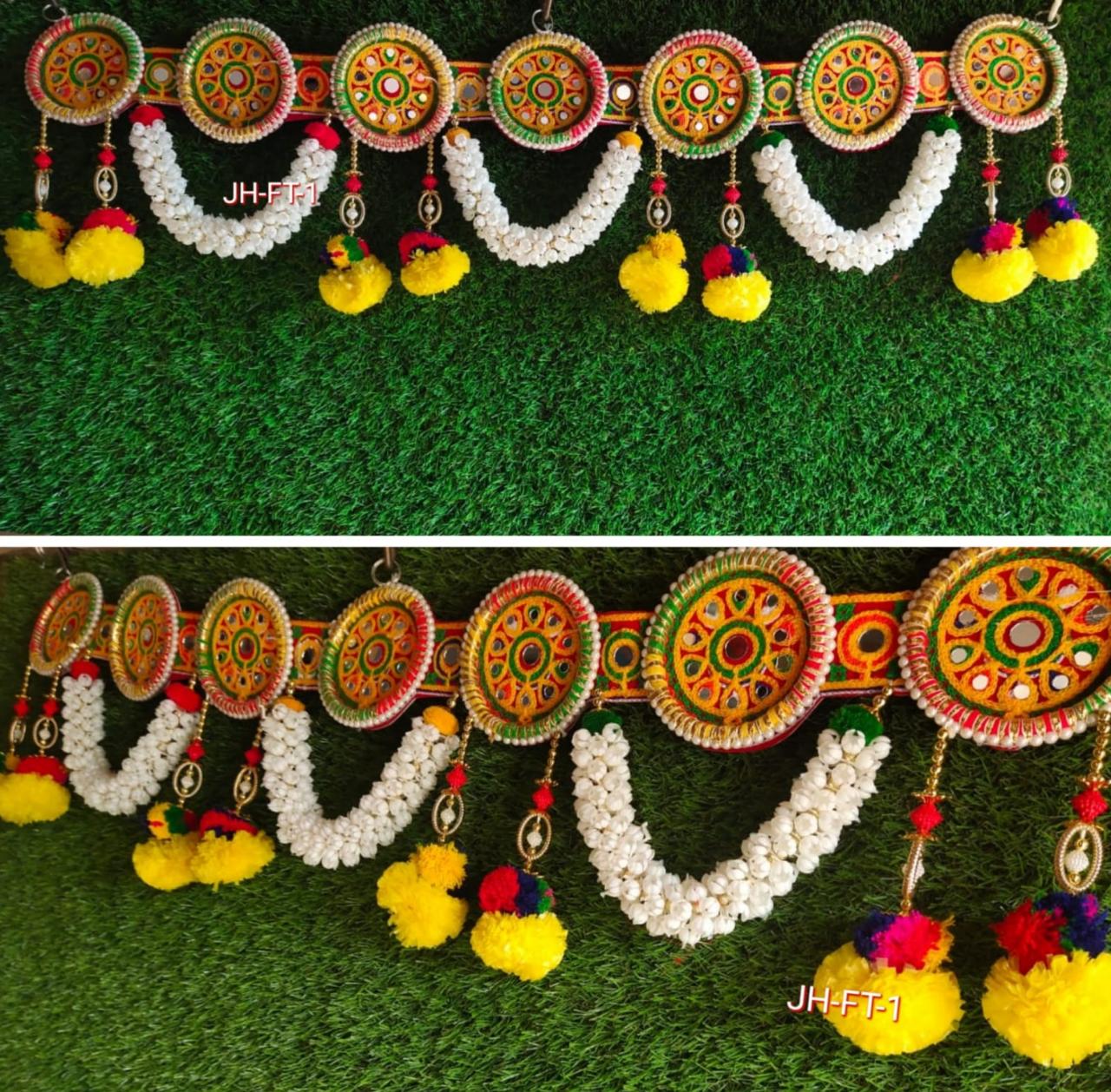 LAMANSH toran Multicolor / Pom pom ( Cotton) / 1 LAMANSH® Traditional Embroidery Designer Fancy Toran Bandarwal for Door, Main Gate / Embroidery Gajra Toran